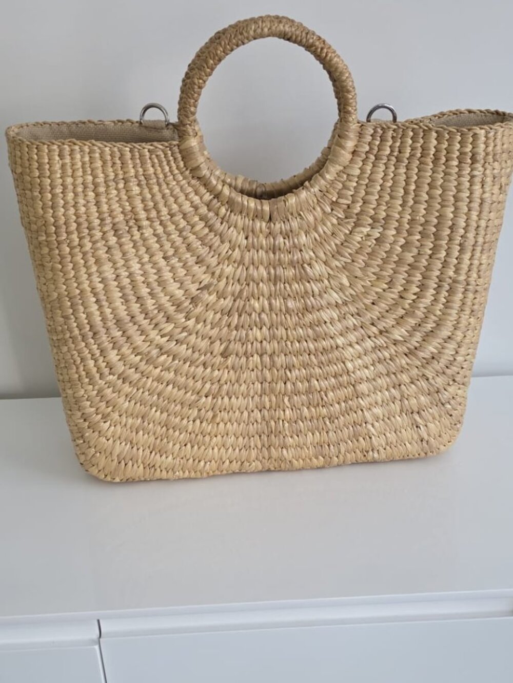SEA&GRASS Structured Straw Bag Woven Tote Boho Summer Beach Lined - Picture 2 of 13